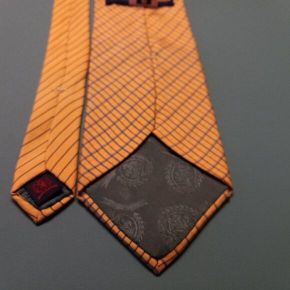 Tommy Hilifiger Silk Golden color Blue and  Black stripe Tie - Picture 6 of 7